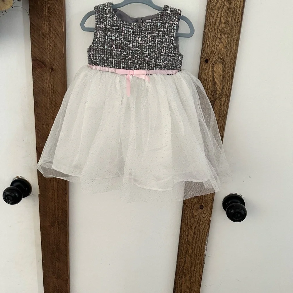 Blueberi Boulevard 2T Girl Formal Dress Tweed Tulle Lined Sleeveless Blingy Tutu